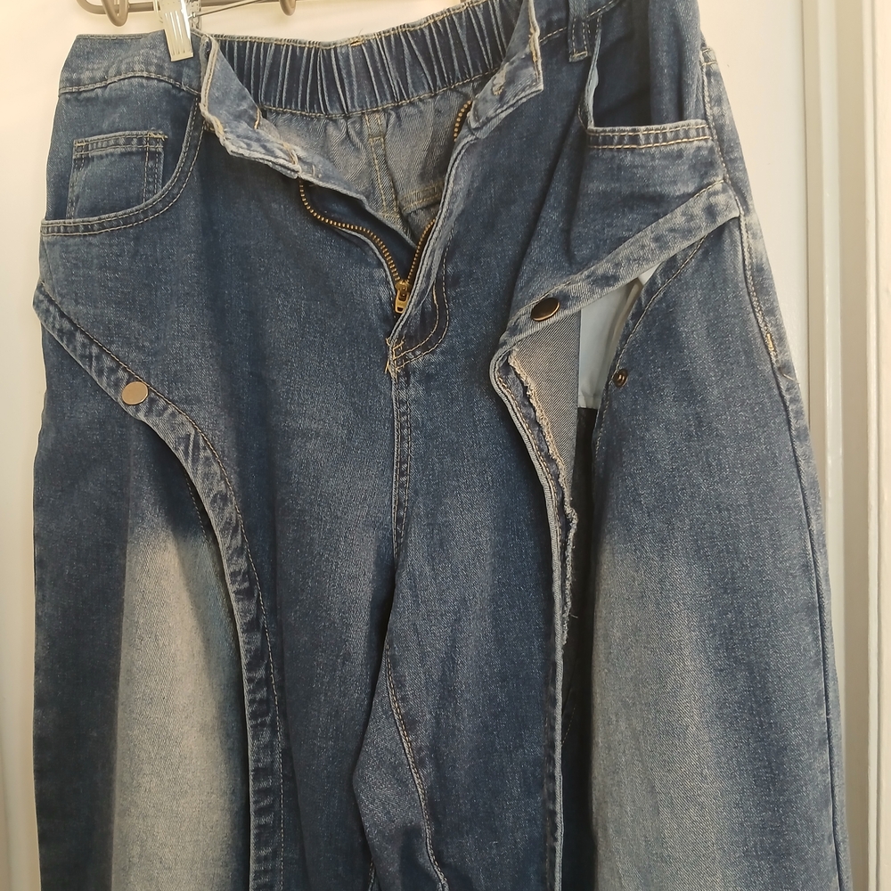 Blue Cut Out Abstract Wide Leg Denim Jeans 2X (16) NWOT - Picture 5 of 12